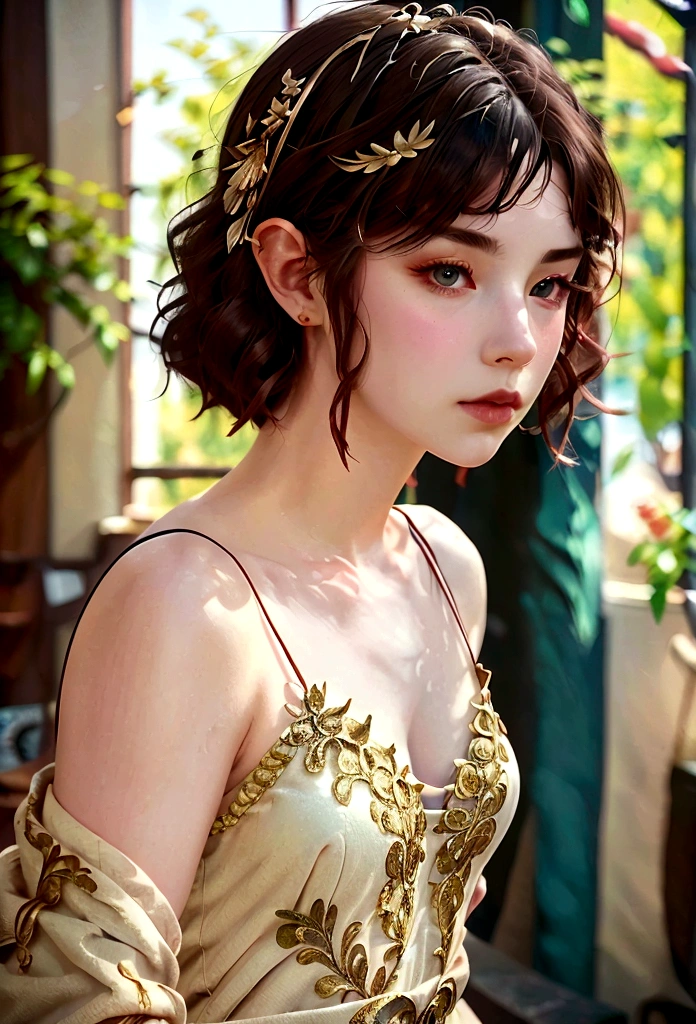 1girl, elven goddess, golden dress, unreal engine, 8k, digital art, artgerm, 3d, movie still, warm colors, ethereal lighting, intricate details, photorealistic, cinematic, dramatic pose, beautiful detailed eyes, beautiful detailed lips, extremely detailed face, long eyelashes, glowing aura, fantasy, epic, masterpiece