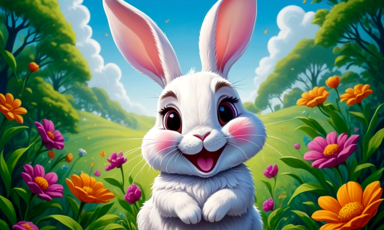 Draw a mischievous and happy rabbit.