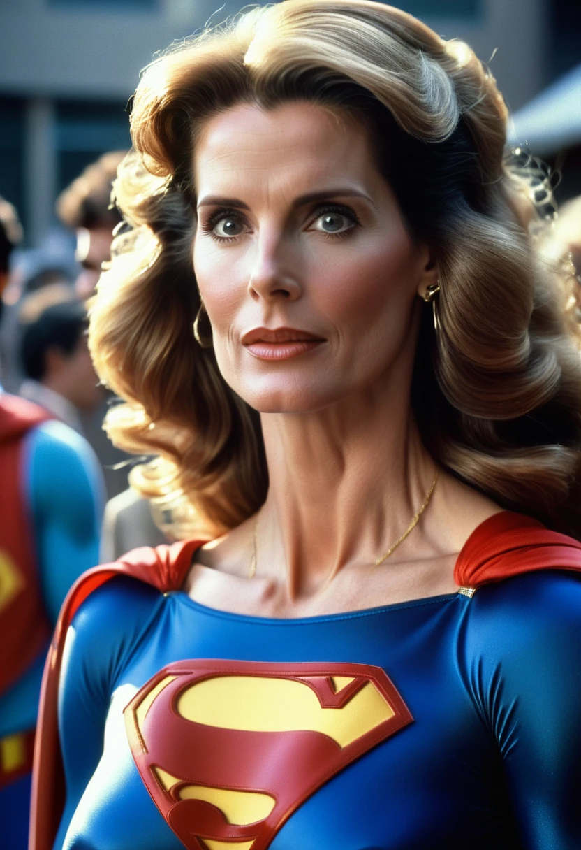 Julie Hagerty 1980s Superman movie; HD. Photograph, ((realism)), extremely high quality RAW photograph, ultra detailed photograph, sharp focus, high resolution, (detailed skin:1,3),high quality, film grain, Fujifilm XT3,Highly Detailed, movie, (Cinematic Photo:1.3) of (Realistic:1.3)