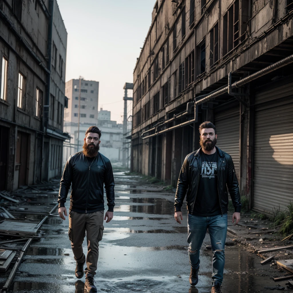 Create An Image Where A Bearded Male Youtuber Named Alex Walks Into An Abandoned Factory For A Video