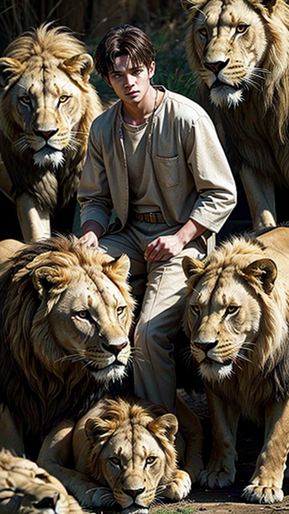 I believed a character from the Bible called Daniel surrounded by wild lions