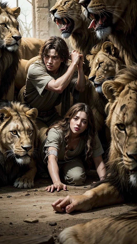 I believed a character from the Bible called Daniel surrounded by wild lions
