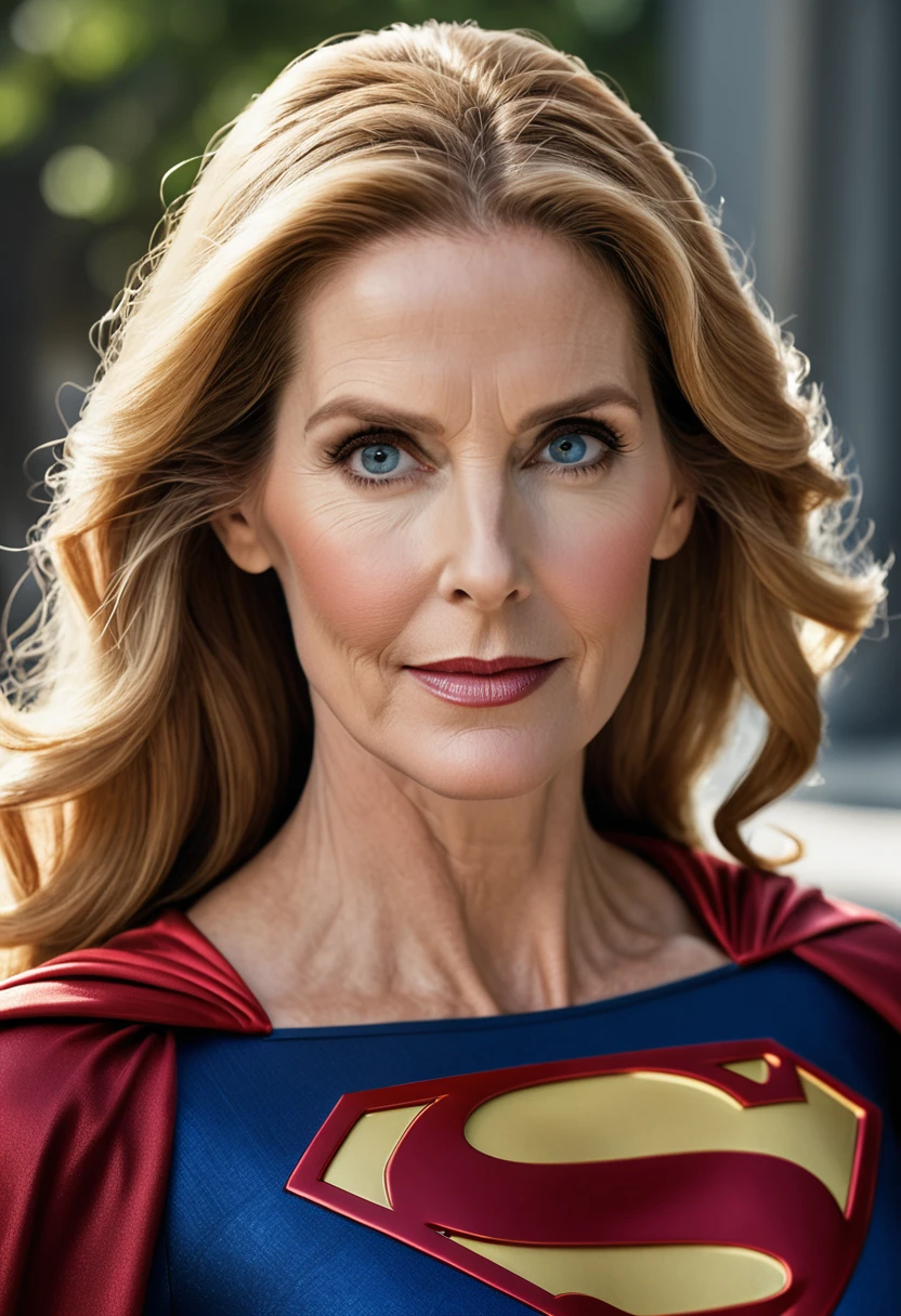 Julie Hagerty Supergirl; HD. Photograph, ((realism)), extremely high quality RAW photograph, ultra detailed photograph, sharp focus, high resolution, (detailed skin:1,3),high quality, film grain, Fujifilm XT3,Highly Detailed, movie, (Cinematic Photo:1.3) of (Realistic:1.3)