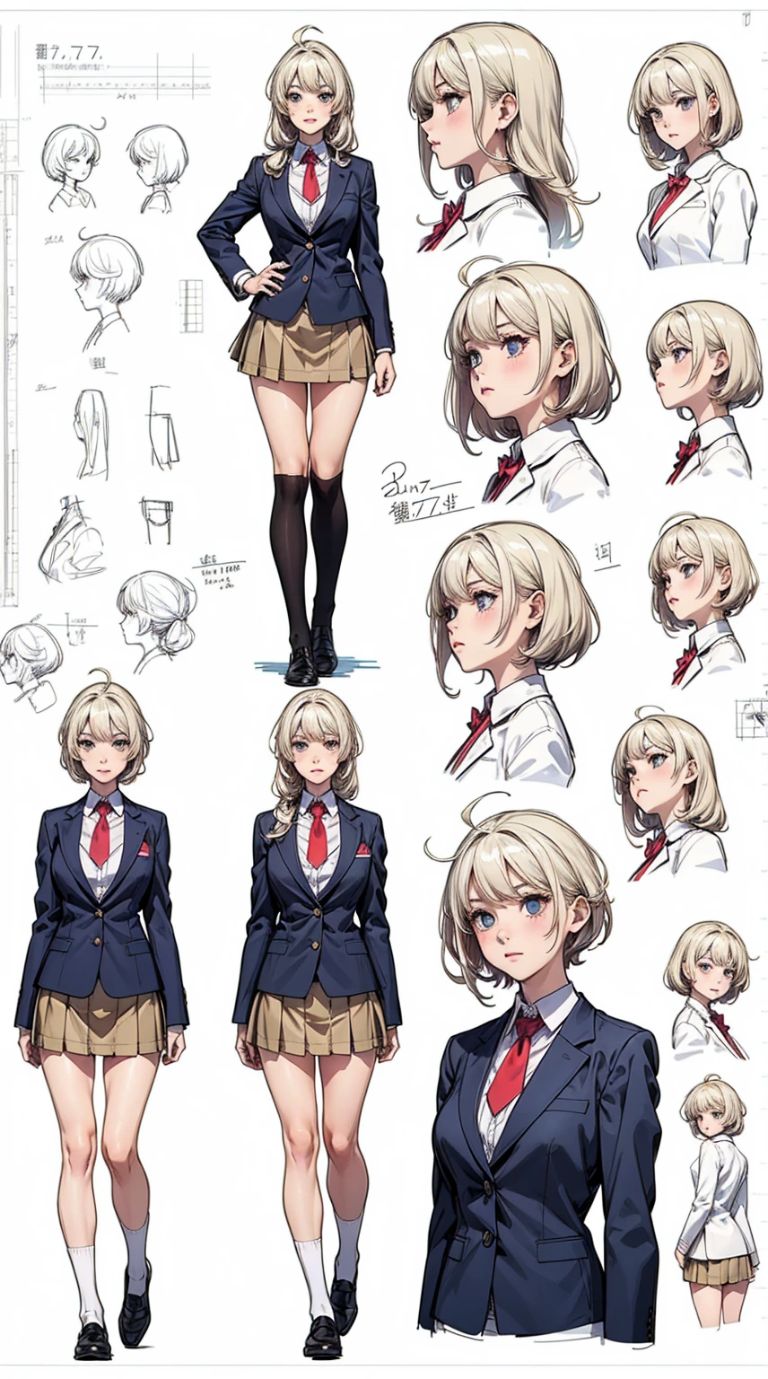 girl, alone, whole body, From head to toe, Are standing, (Huge_chest:1.3),

Character design sheet, Character Reference Sheet, 設計図のSchematic, Drafting, Blueprint, Schematic,
((Character design sheet:1.7, Character Reference Sheet:1.7,)),

anime/cartoon character wearing a girls , 1girl, alone, Thigh-high socks, blazer burezaa (blazer), Ahoge, Long Hair, bow, , shoes, loafers, ribbon, (Very short skirt:1.4),