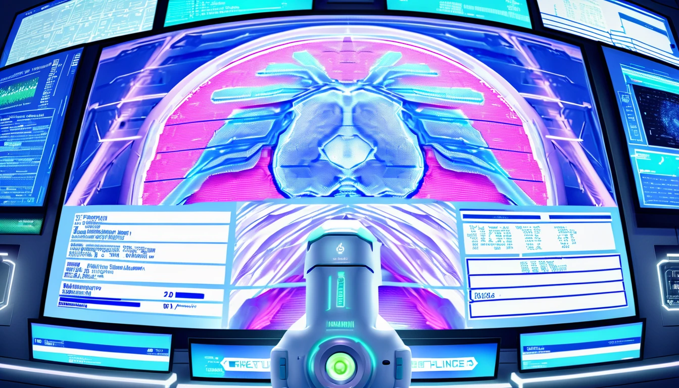 High quality. Wall close-up photography, Take a photo straight-on facing the wall. The clinic of the future features giant monitors displaying medical and chemical data.。Bright spot with white walls, Scientific research, The camera is parallel