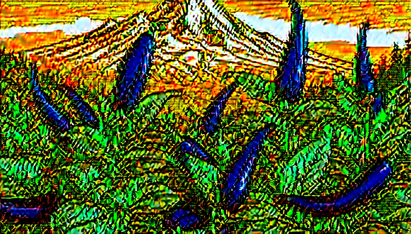 create an image demonstrating the style of ((Linocut Print)) style Red chilis, basil, mt hood, 8k high definition, vibrant colors