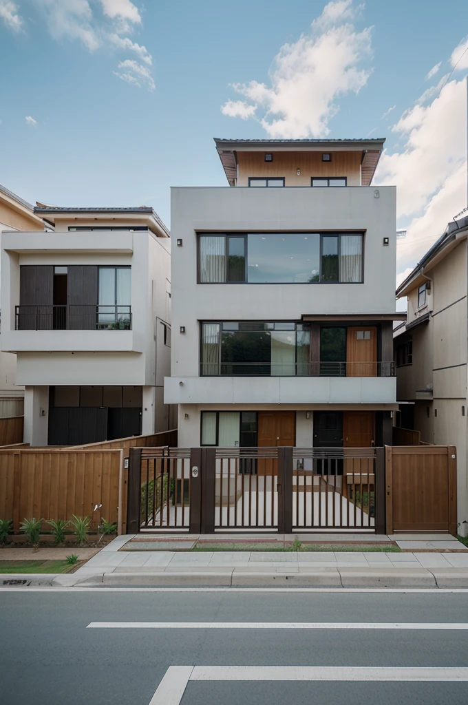 Modern Japanese 3-story house facade design on a 5 meter wide plot