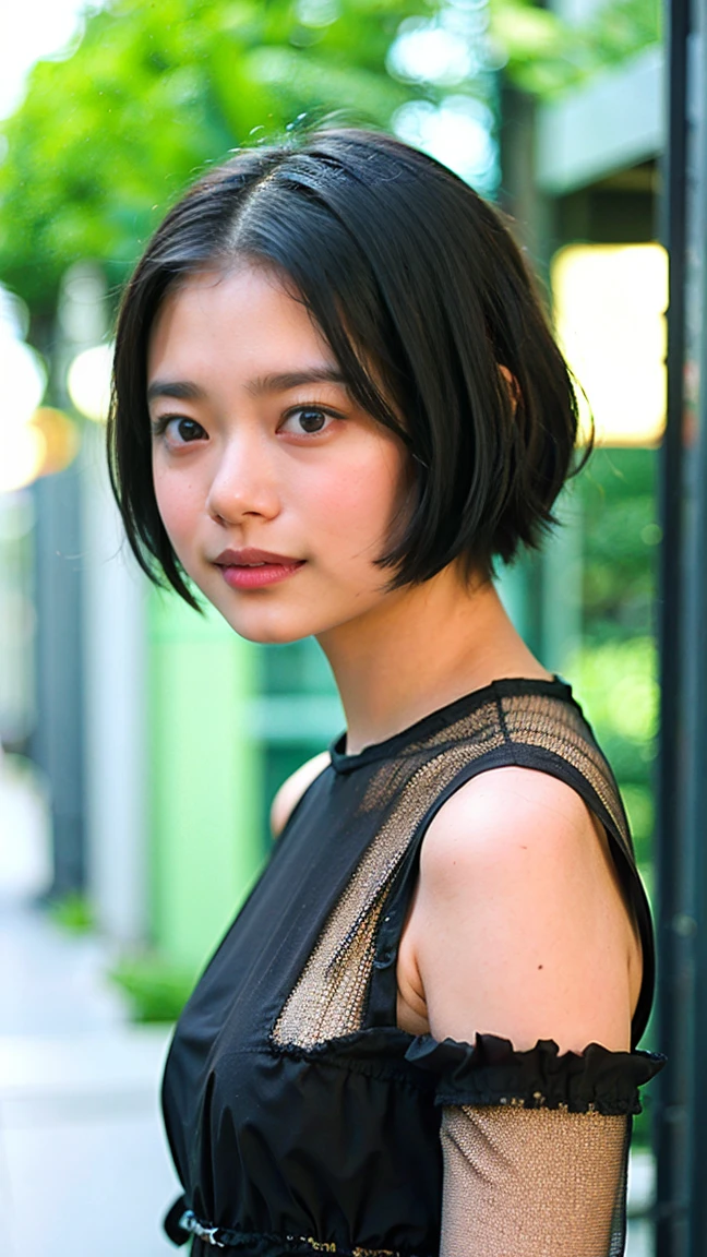 (8k、RAW Photos、highest quality、masterpiece:1.2)、(Realistic、Realistic)、1 Japanese girl、(((25 Years Old)))、(Short hair)、((Black Hair))、((Black Lingerie))、((Petite Woman))、skeletally correct