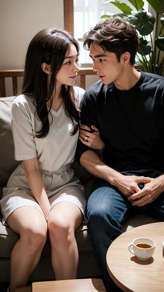 Image of the couple sitting face-to-face, engaged in a heartfelt conversation.