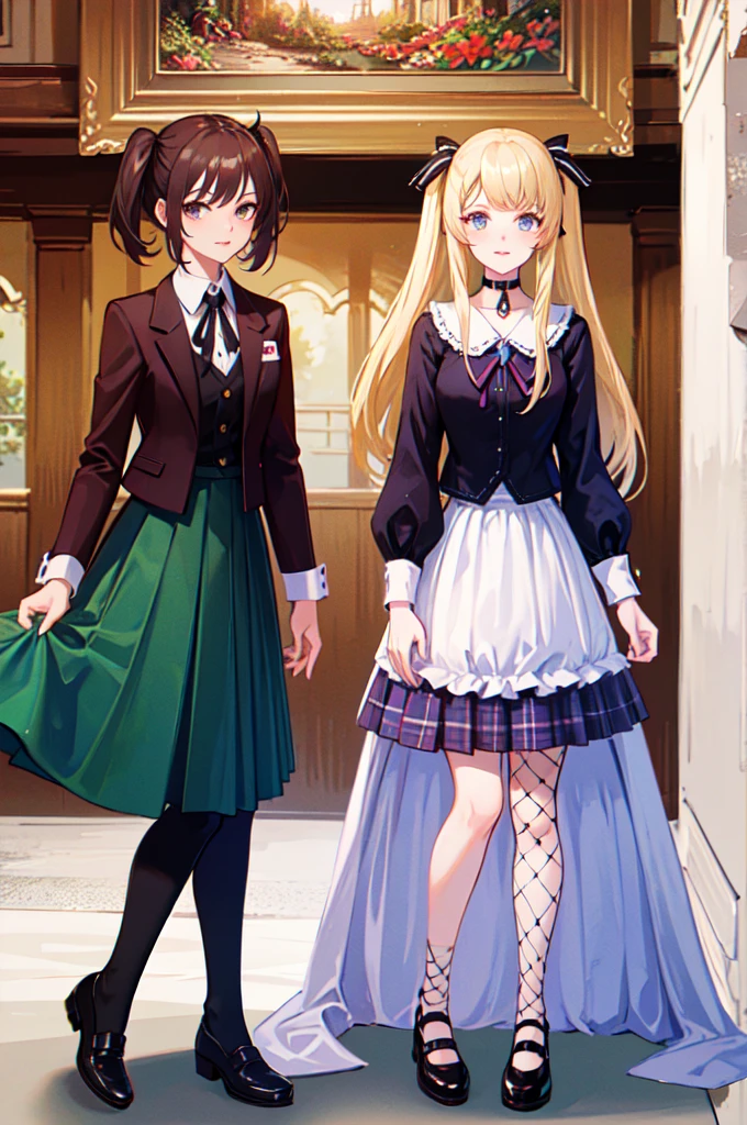 (Highest quality, masterpiece:1.2), Super detailed, Ultra-high resolution,
One girl, full_body, Lie in,
(Twin tails, blonde_hair, green_eye:0.8), ribbon, hair_ribbon,
choker, Black tie,
shirt, skirt, Plaid,
Fishnet tights,