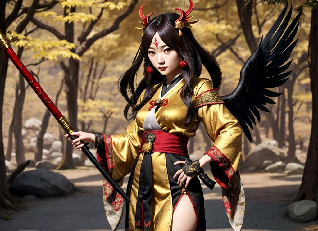 Beautiful female Tengu(1 person)、Large Breastuscular、Golden Staff、Real、high resolution