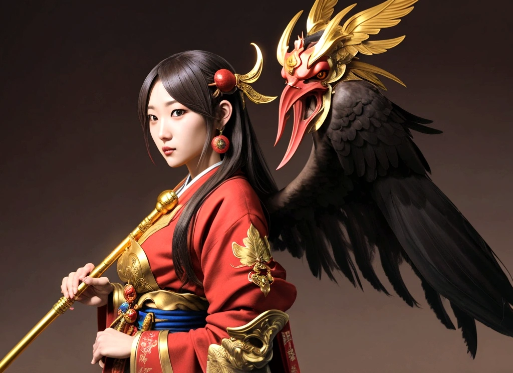 Beautiful female Tengu（1 person）、Large Breastuscular、Golden Staff、Real、high resolution