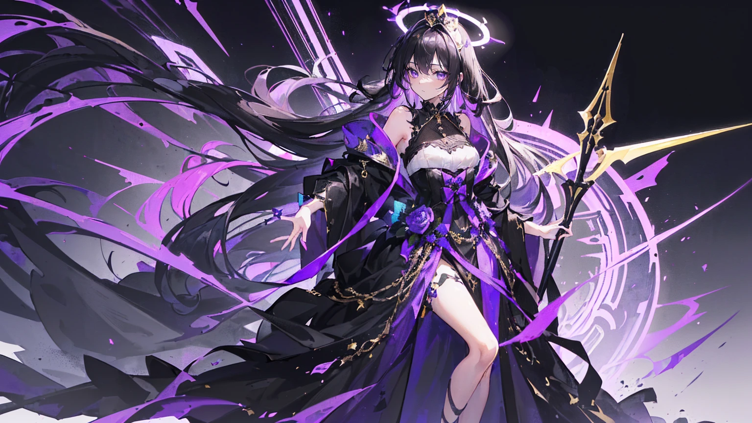 (Super detailed)),((illustration)),((masterpiece)),(((need))),((fine、Highest quality CG Unity 8K wallpapers,masterpiece),((4K,masterpiece,best quality)),Black hair queen,Sexy,Lilac eyes,Standing upright in a coffin,Mature,Hair tied on both sides,Black and gold gauze robe,Black and purple French vintage clothing,Gorgeous black cape,Black veil,Purple-white halo,Black and purple high heels,Wearing a crown on the head,Holding a knight's sword,pyramid,Emitting dim purple light,under deep sea,under deep sea的废墟,under deep sea排满棺材,Mysterious symbols
