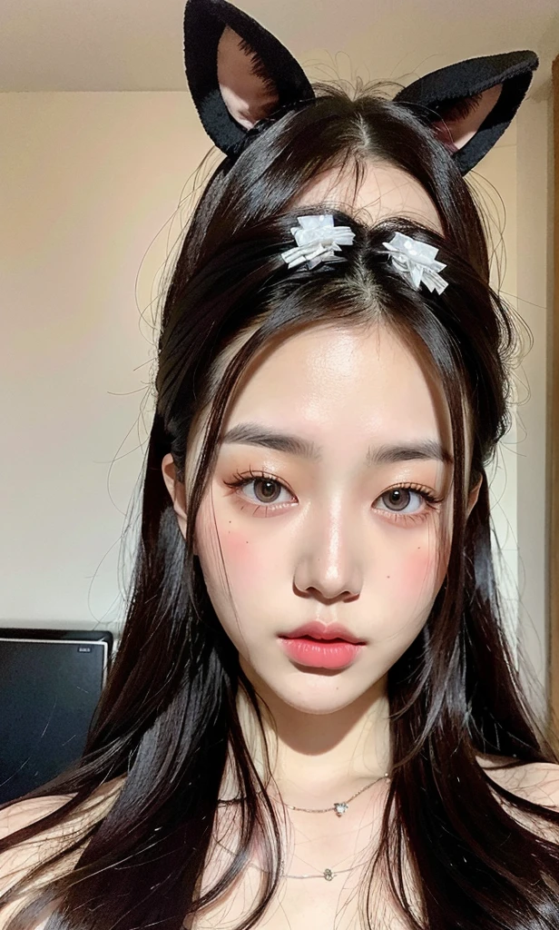 Ulzzang-6500-v1.1, (raw photo:1.2), (realistic:1.4), beautiful and detailed girl, very detailed eyes and face, beautiful detailed eyes, does not make sense, incredibly does not make sense, huge file size, very detailed, high resolution, very detailed, best quality, masterpiece, Kemomimi, ((Japanese girls' high school )), illustration, very detailed, CG, unified, 8K wallpapers, amazing, fine details, masterpiece, best quality, very detailed CG uniform 8K wallpapers, my face shines, cinematic lighting, 1 woman, 16 years old, ((No panties)), ((dynamic pose))), (camel toe), (half), (pantyhose), (Sit with your knees bent and your legs crossed.))
