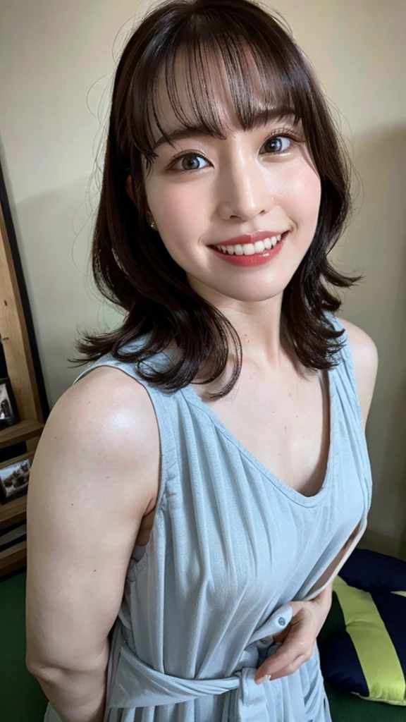 ((Highest quality, 8K, RAW Photos, masterpiece :1.3)), (Realistic、Photorealistic:1.37)、Very detailed、Ultra-high resolution, (Professional Lighting), alone, 1 female, alone, Seeing the viewer, Japanese, Beautiful and elaborate face, Shining Eyes, (Slim waist :1.3), Fine and beautiful skin, Skin Texture, bikini, Beautiful Face, Lip details,Silky beautiful hair、Brown Hair、smile、orgasm、Female dog