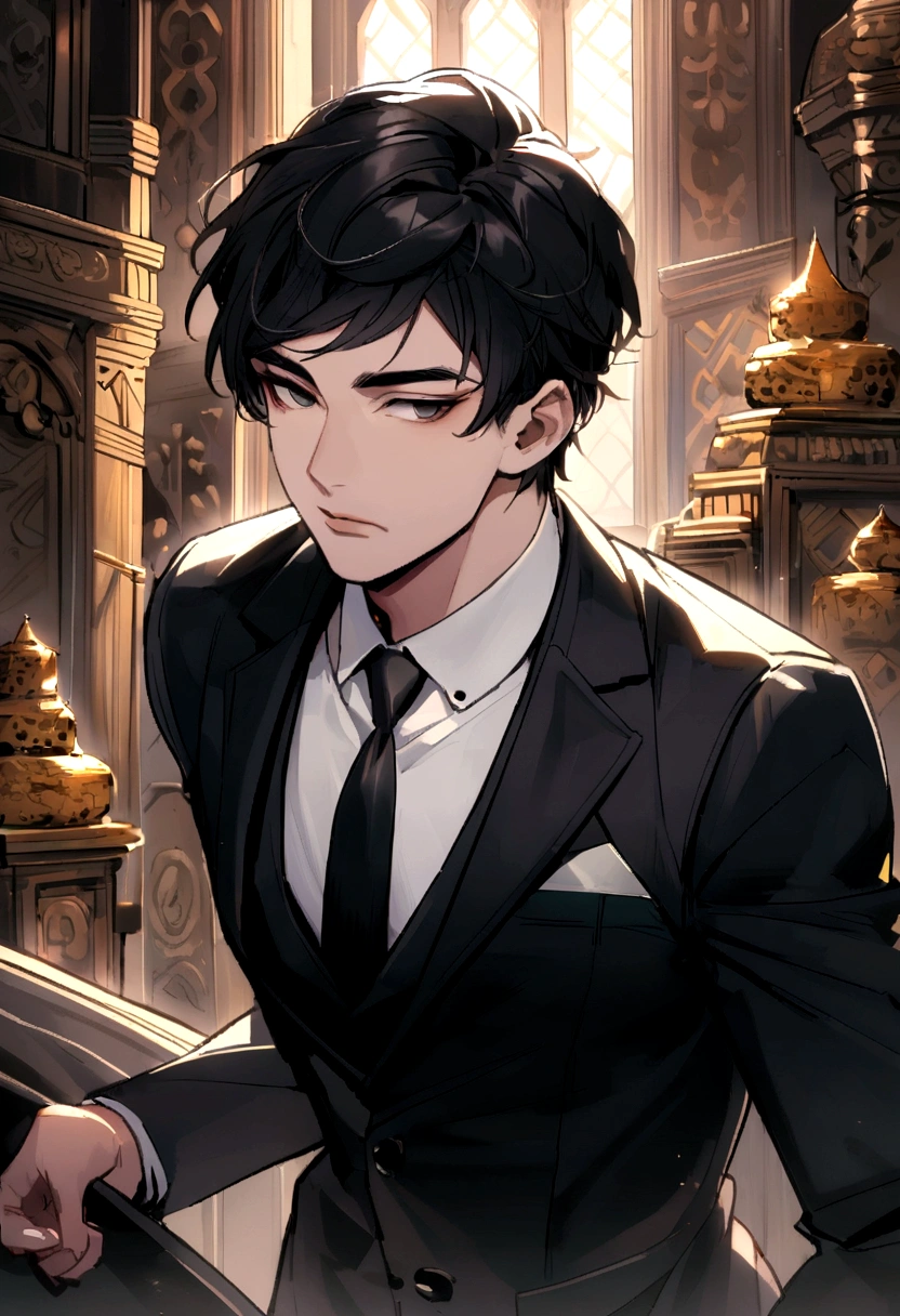 28 year old serious Russian black haired guy with semi cyberpunk clothes and a black haired 5 foot tall  woman with black hair slight peach skin and serious expression
