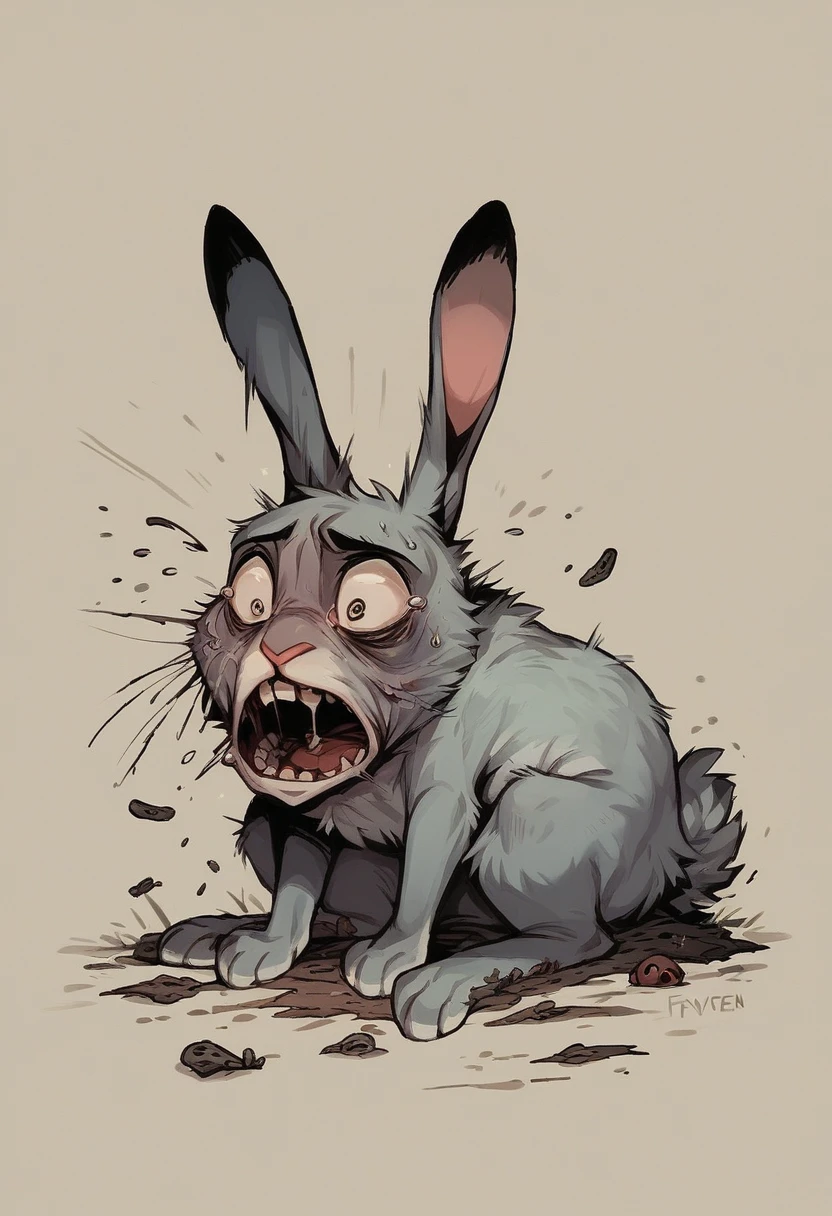 Watership down, fiver, rabbit, afraid, nightmare, fear, anxiety, horror darkness, hare, in the style of macabre, feral