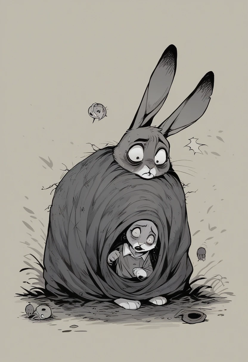 Watership down, fiver, rabbit, afraid, nightmare, fear, anxiety, horror darkness, hare, in the style of macabre, feral
