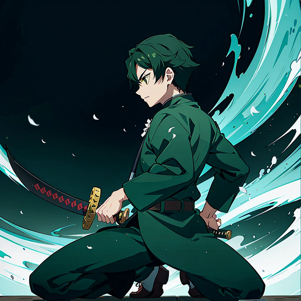 a katana, dark green blade, detailed, demon slayer style