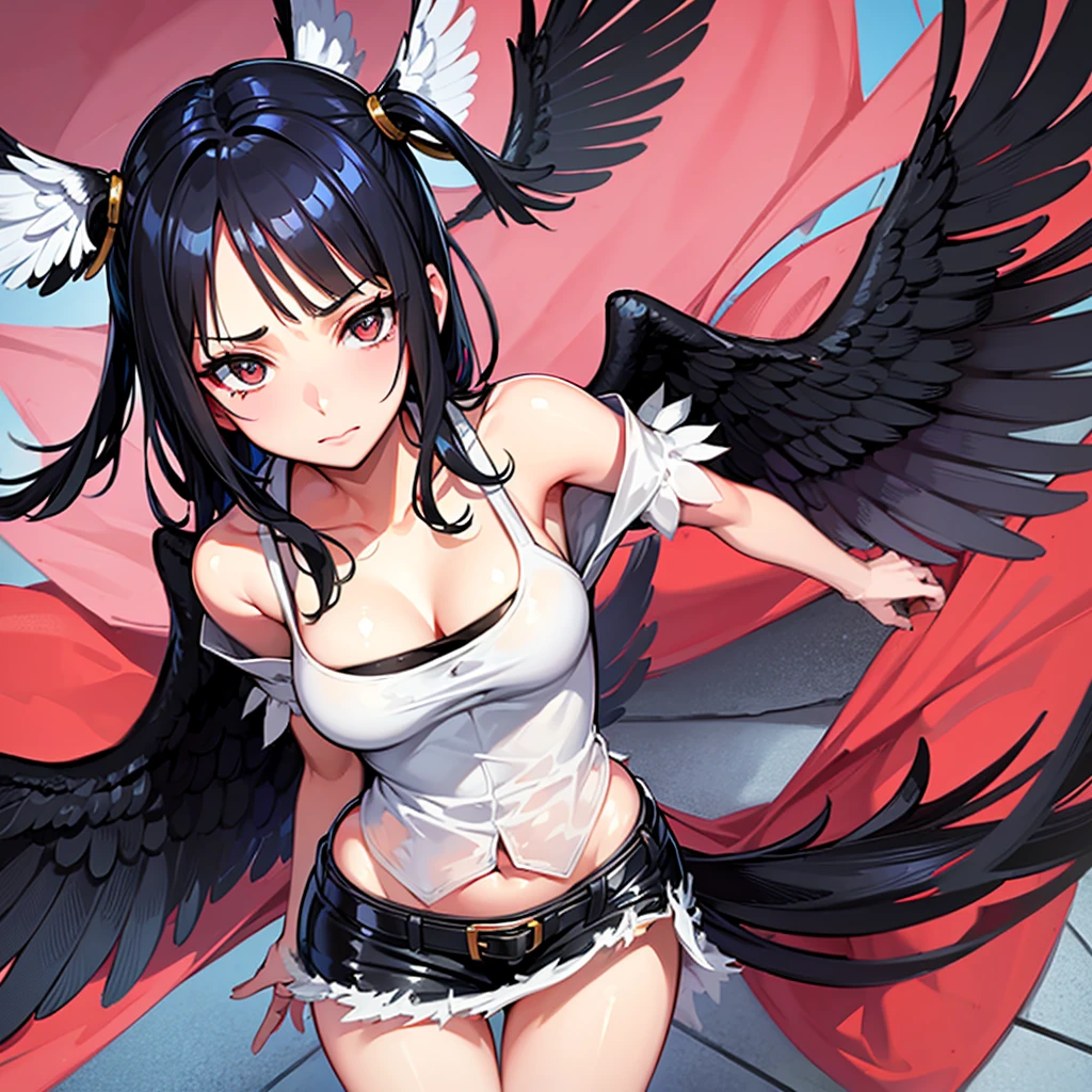 I want a girl with black hair with one piece style wings 