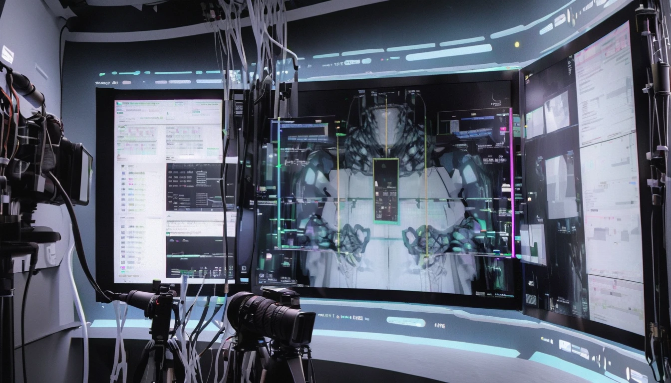 High quality. Wall close-up photography, Take a photo straight-on facing the wall. The clinic of the future features giant monitors displaying medical and chemical data.。Bright spot with white walls, Scientific research, The camera is parallel