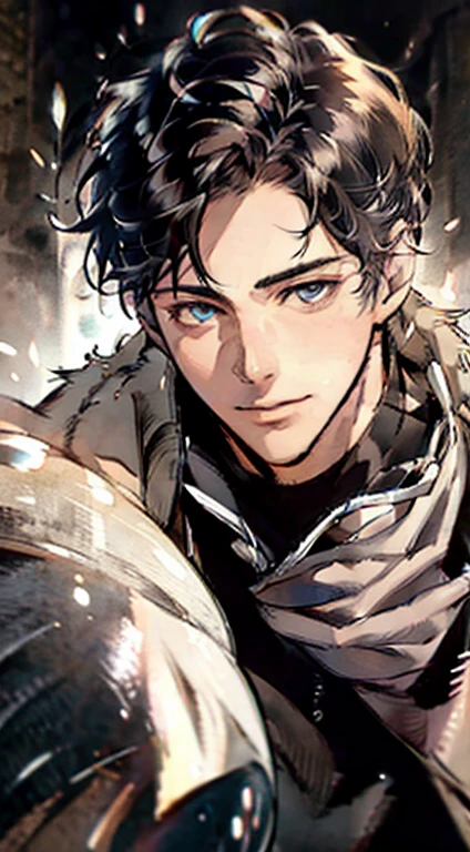 (best quality,4k,8k,highres,masterpiece:1.2),ultra-detailed,(realistic,photorealistic,photo-realistic:1.37),1 man,31 years old,mature man,very handsome,without expression,smile,short grey white hair,blue eyes,penetrating gaze,perfect face without errors,imposing posture,businessman,office background,cinematic lighting,hdr image