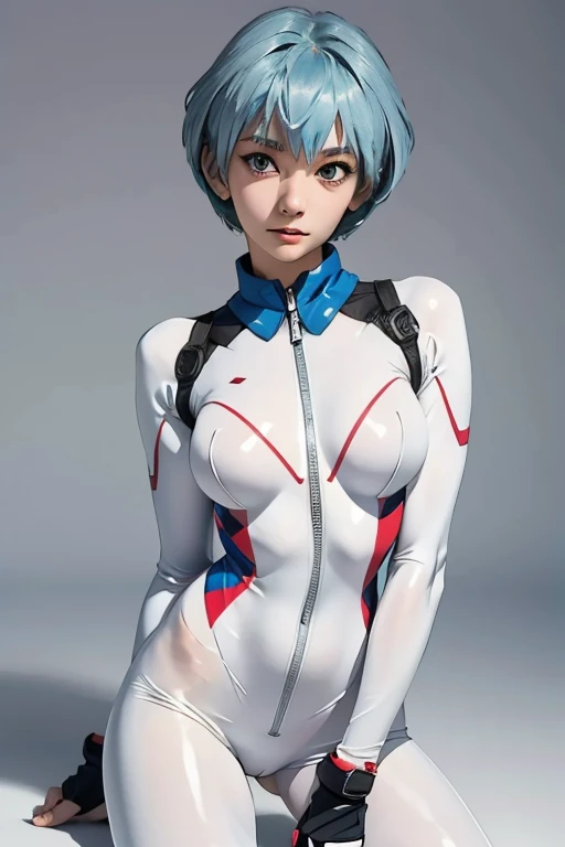 Highest quality　High resolution　Simple　A cute girl cosplaying as Rei Ayanami in a white pilot suit　