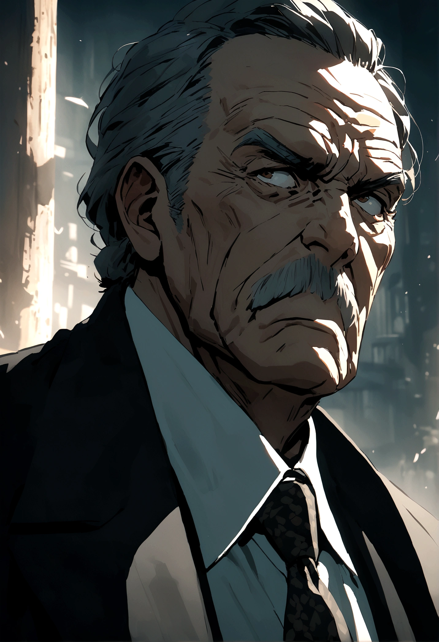 Older man 58 years old with suit and serious expression