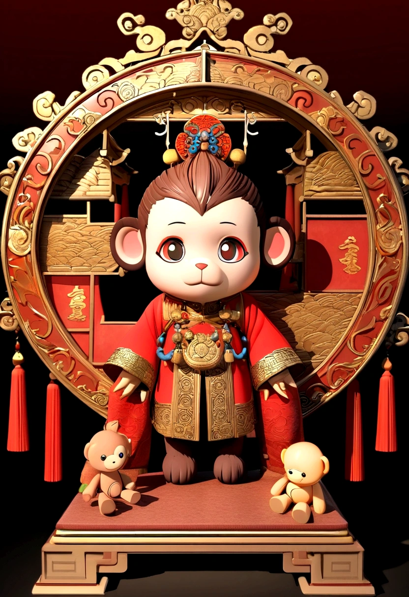 Cute monkey toy,Monkey Culture and Creativity,Chinese Forbidden City Elements,Traditional Culture,3D Style,Brilliant colors,Fine texture