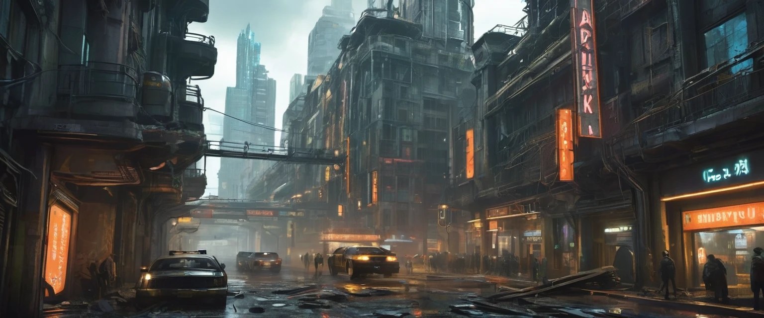 a terrifying biopunk cityscape, dystopian cyberpunk city, post-apocalyptic urban ruin, dilapidated buildings, crumbling infrastructure, abandoned streets, dark and gritty atmosphere, futuristic technology, ominous sky, glowing neon lights, sinister shadows, twisted organic elements, unsettling ambience, intricate details, cinematic lighting, hyper-realistic, award-winning, highly detailed, masterpiece, 8k, photorealistic