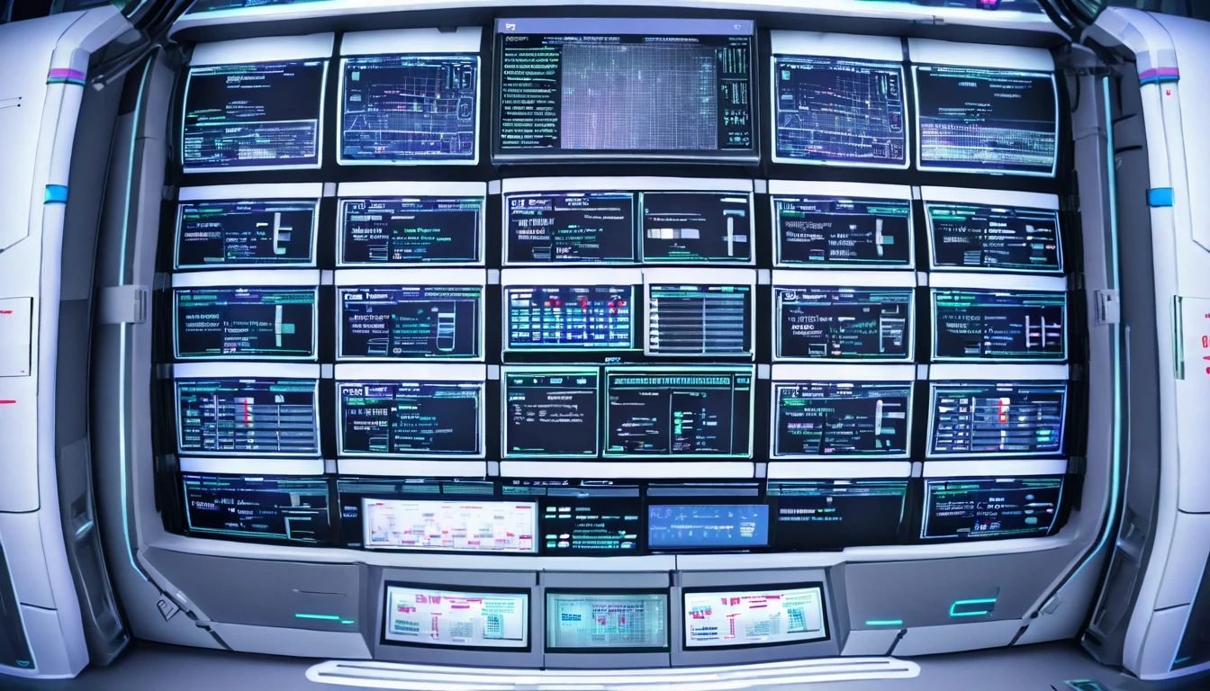 Wall close-up photography,　Take a photo straight-on facing the wall.　 A futuristic clinic features monitors displaying medical and chemical data.。Bright spot with white walls, Scientific research, The camera is parallel