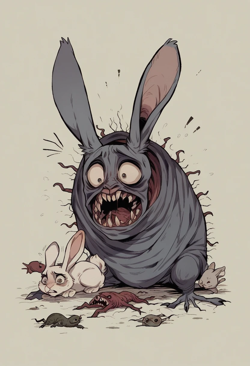 Watership down, fiver, rabbit, afraid, nightmare, fear, anxiety, horror darkness, hare, in the style of macabre, feral, monster, sinister