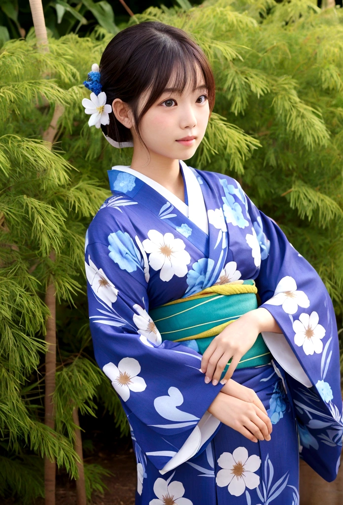 beautiful girl、Celebrating Tanabata alone in a yukata,Tanabata grass,interesting,Monotonous colors
