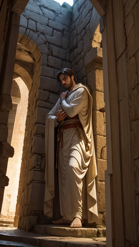 Image of Daniel Ileso in Cova: Description: "at dawn, the king finds Daniel, the bible character, unharmed, protected by divine intervention. Faith triumphs!