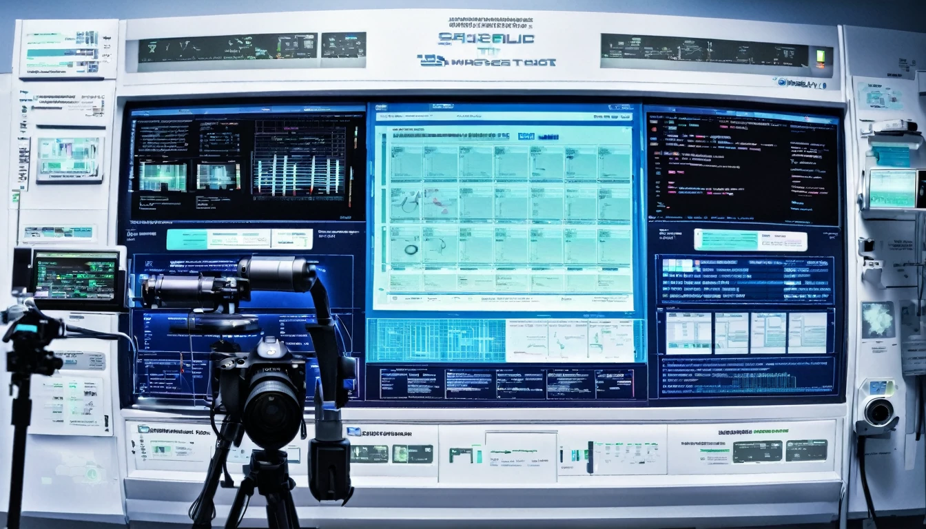 Wall close-up photography,　Take a photo straight-on facing the wall.　 The clinic of the future features giant monitors displaying medical and chemical data.。Bright spot with white walls, Scientific research, The camera is parallel