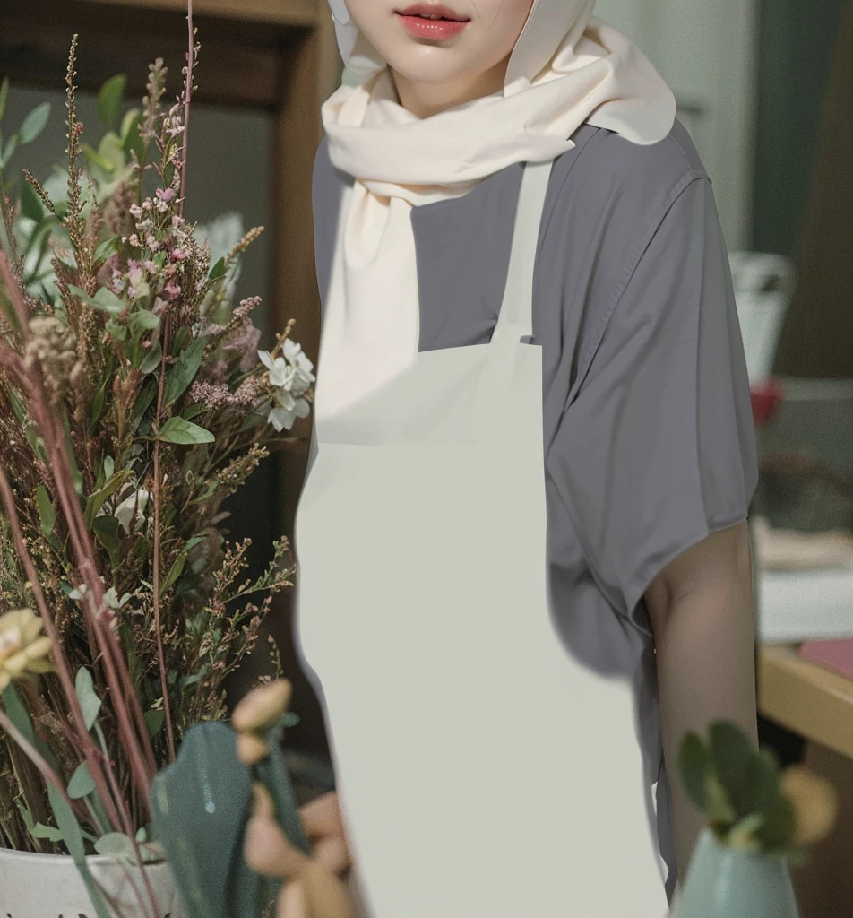 (Best quality, 8k, 32k, Masterpiece, UHD:1.2),Photo of Pretty Japanese hijab woman, large breasts, oversize crew t shirt. embordy
