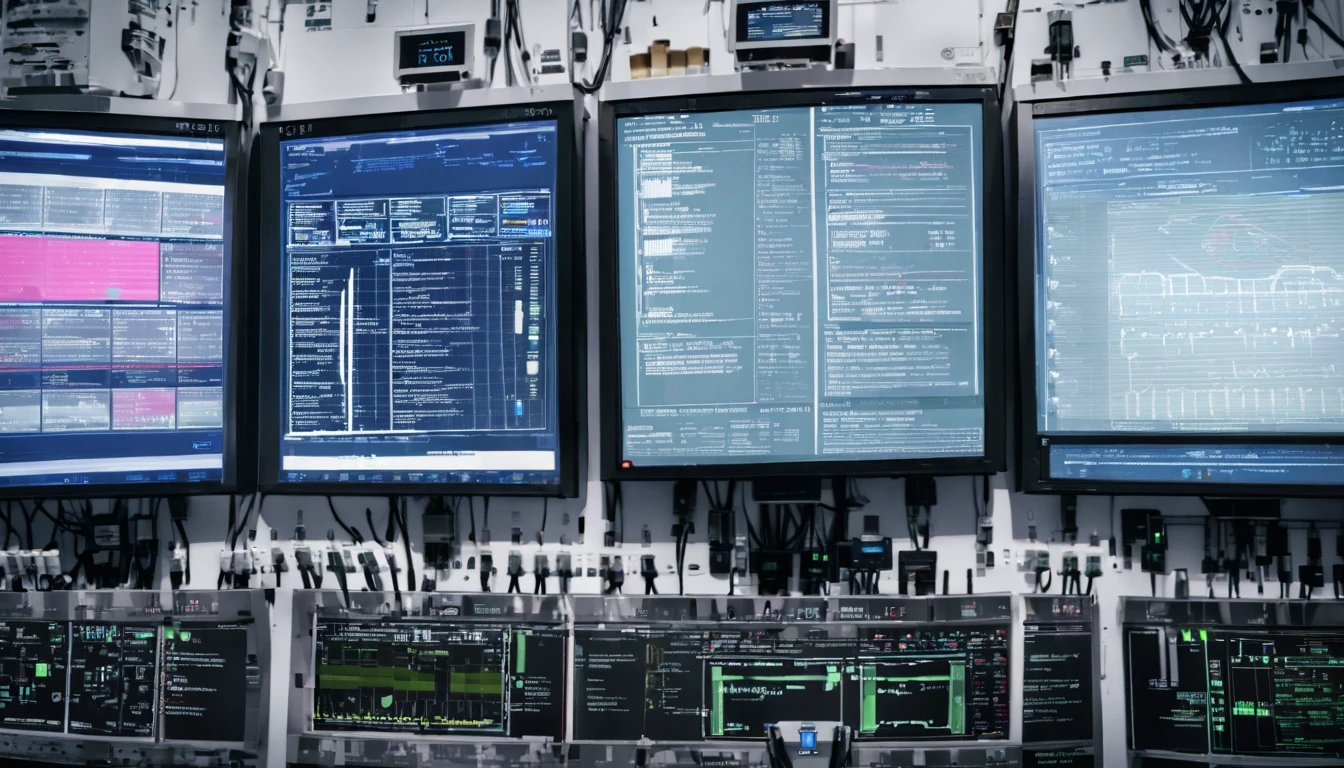Wall close-up photography, Take a photo straight-on facing the wall. The clinic of the future features giant monitors displaying medical and chemical data.。Bright spot with white walls, Scientific research, The camera is parallel