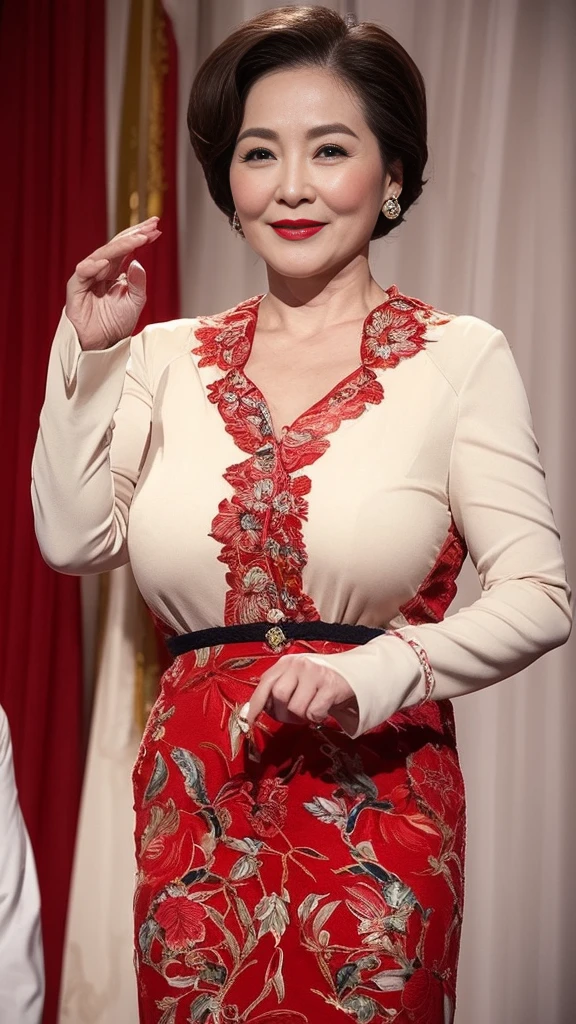Art Deco, Chinoiserie, gravure, senior citizen, Draw lips correctly, Red lipstick, From the chest up, 16K, Highest quality, Very detailed, Realistic, Very detailed肌, Perfect Anatomy, (1 Chinese), (alone), 100 years old, Large Breasts, Mature female politician, Glamour, sexy, Chromo White Skin, View your audience,