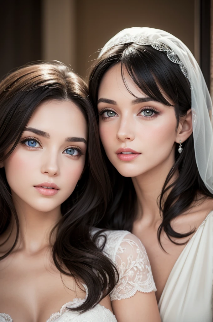A brunette woman with light eyes, marrying a man with black hair and light eyes