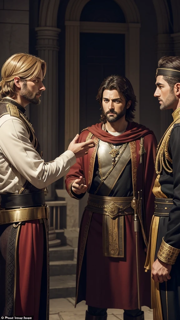 Image of Officers Conspiring:Description: "Jealous officers plot against the biblical character Daniel, persuading the king to enact an unjust law."