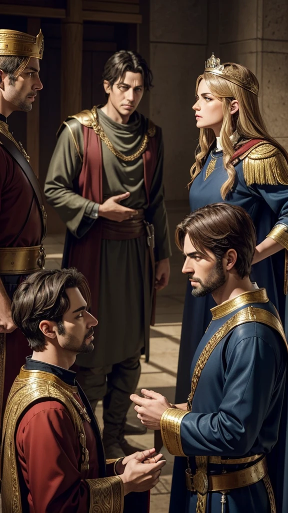 Image of Officers Conspiring:Description: "Jealous officers plot against the biblical character Daniel, persuading the king to enact an unjust law."