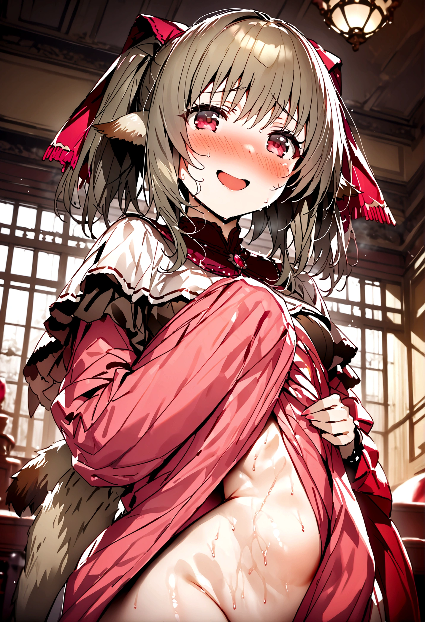 NSFW,masterpiece,Highest quality,High resolution,Super detailed,nekone \(utawarerumono\),(Prostitute),Embarrassed,blush,Expecting face,Seduce,smile,Luxurious Room