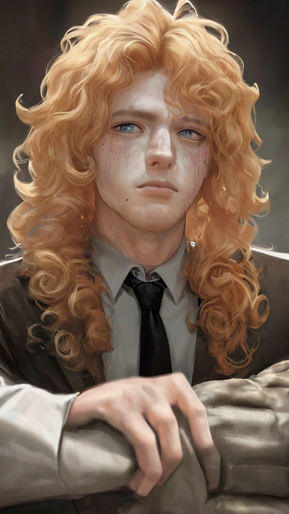 a futurist late teenager boy, blonde hair, curly hair, scared expression, tearing eyes, beautiful face, pretty face, sexy, defeated, harmless, captured, tie in a campfire, cinematic atmosphere, dark colors, realistic 3D render, (best quality,4k,8k,highres,masterpiece:1.2),ultra-detailed,(realistic,photorealistic,photo-realistic:1.37)