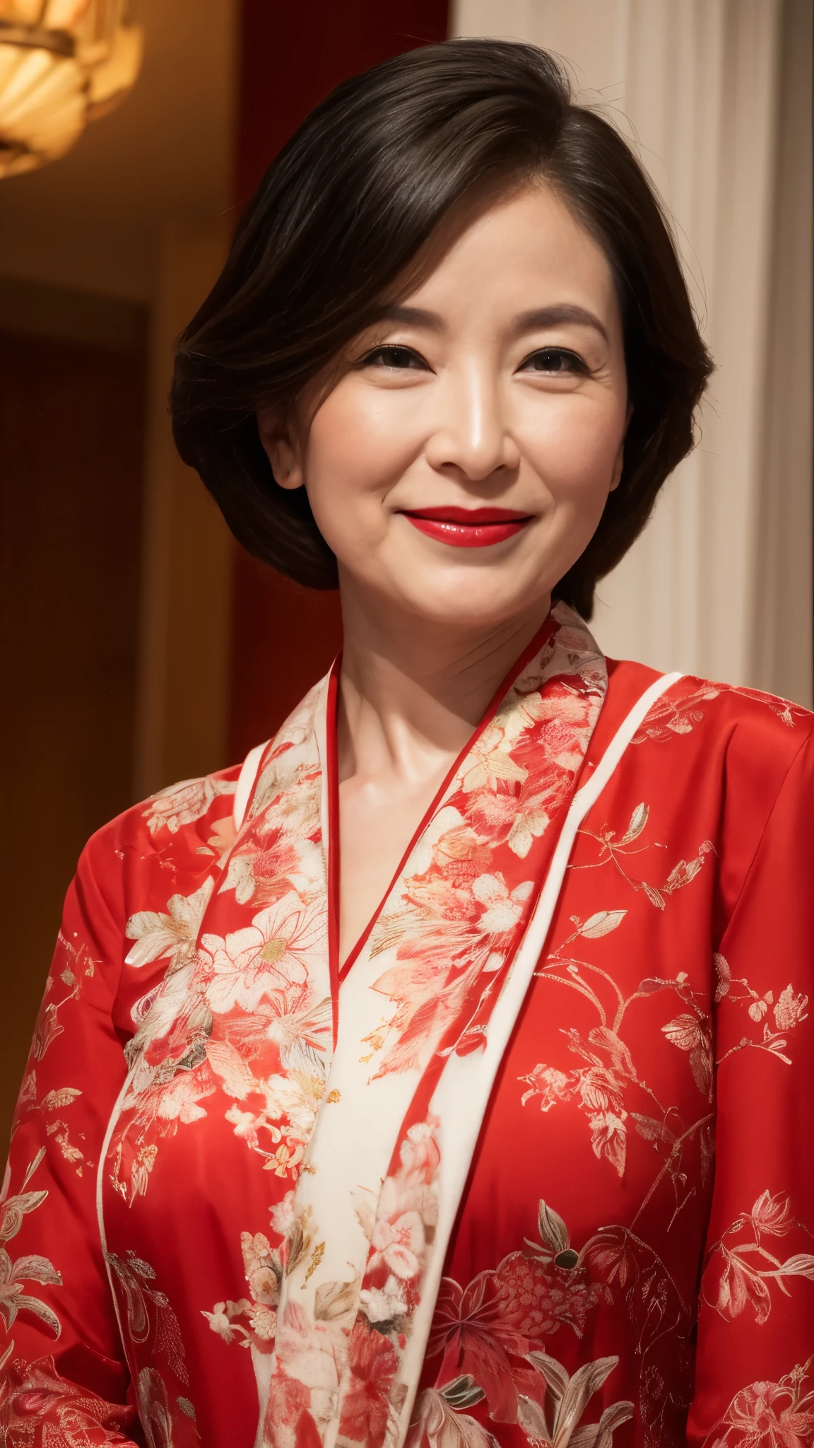 Art Deco, Chinoiserie, gravure, senior citizen, Draw lips correctly, Red lipstick, From the chest up, 16K, Highest quality, Very detailed, Realistic, Very detailed肌, Perfect Anatomy, (1 Chinese), (alone), 100 years old, Large Breasts, Mature female politician, Glamour, sexy, Chromo White Skin, View your audience,