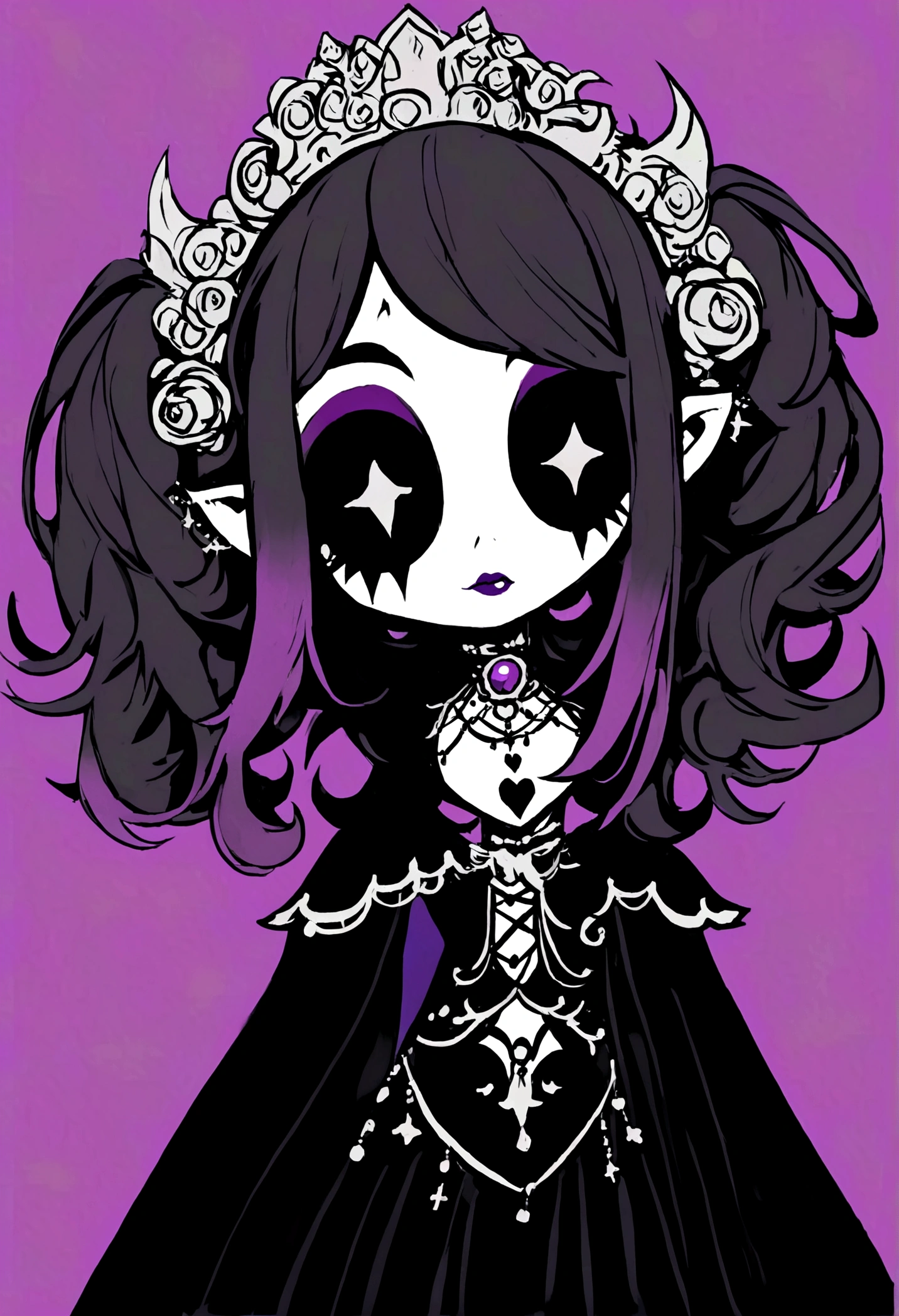 Pale goth girl with goth makeup,style cartoon 