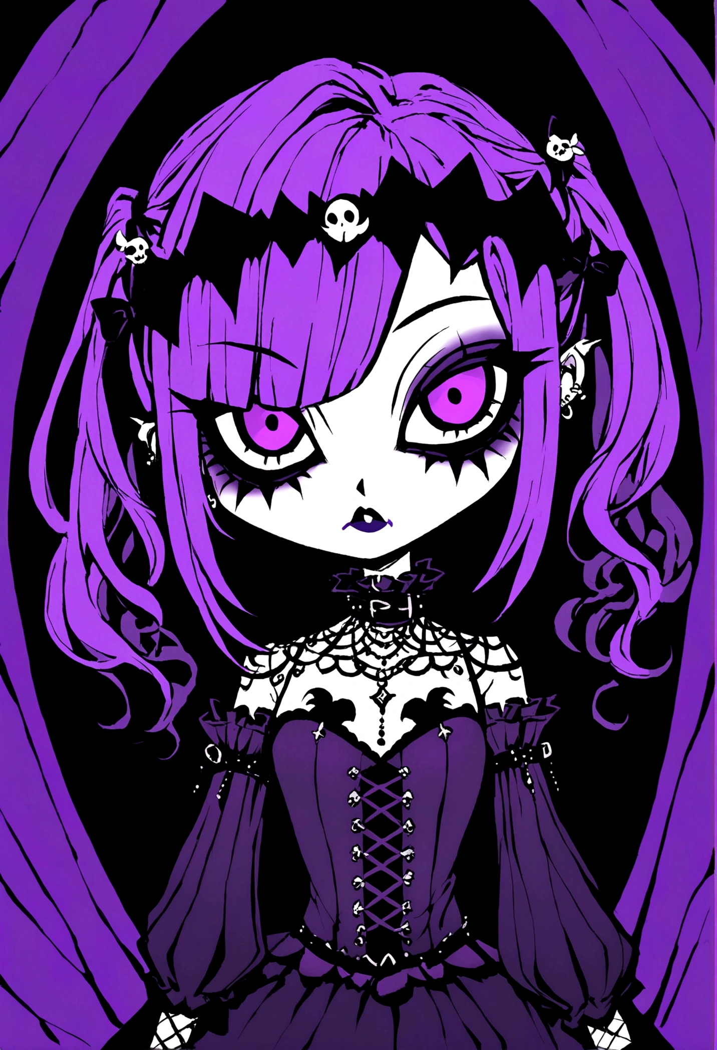 Pale goth girl with goth makeup,style cartoon 