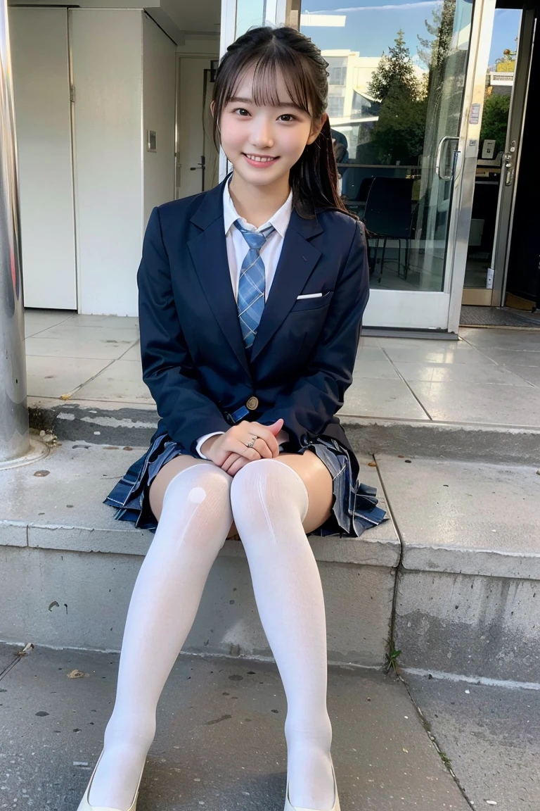 Arab asian woman sitting on stairs with bag and backpack, japanese girl school uniform, Cute Schoolgirl, of a schoolgirl posing, Japan school uniform, wearing japanese school uniform, a hyperrealistic schoolgirl, Young Pretty Gravure Idol, Young Gravure Idol, Realistic Young Gravure Idol, dressed as schoolgirl, Young Sensual Gravure Idol