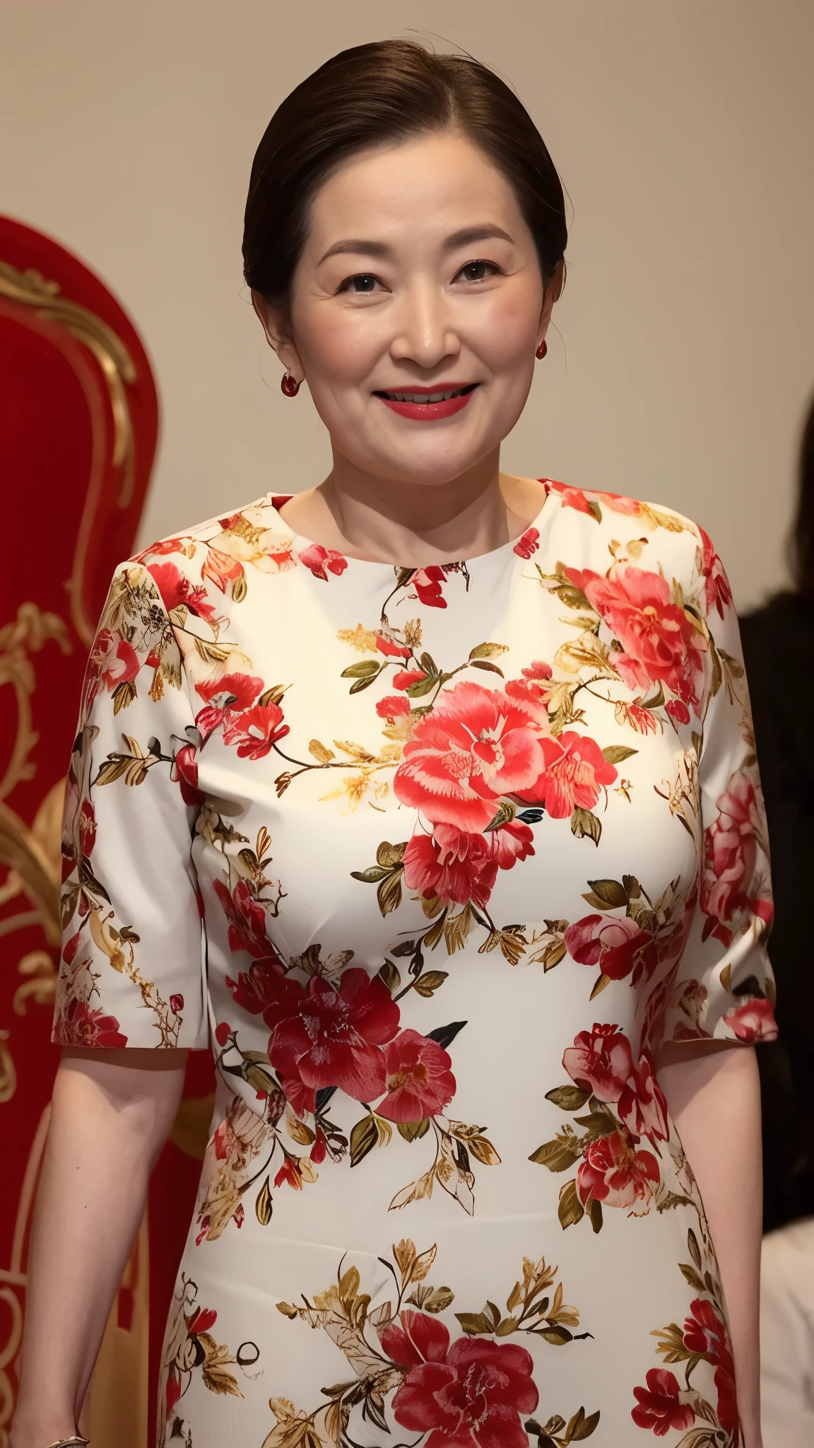 Art Deco, Chinoiserie, gravure, senior citizen, Draw lips correctly, Red lipstick, From the chest up, 16K, Highest quality, Very detailed, Realistic, Very detailed肌, Perfect Anatomy, (1 Chinese), (alone), 100 years old, Large Breasts, Mature female politician, Glamour, sexy, Chromo White Skin, View your audience,