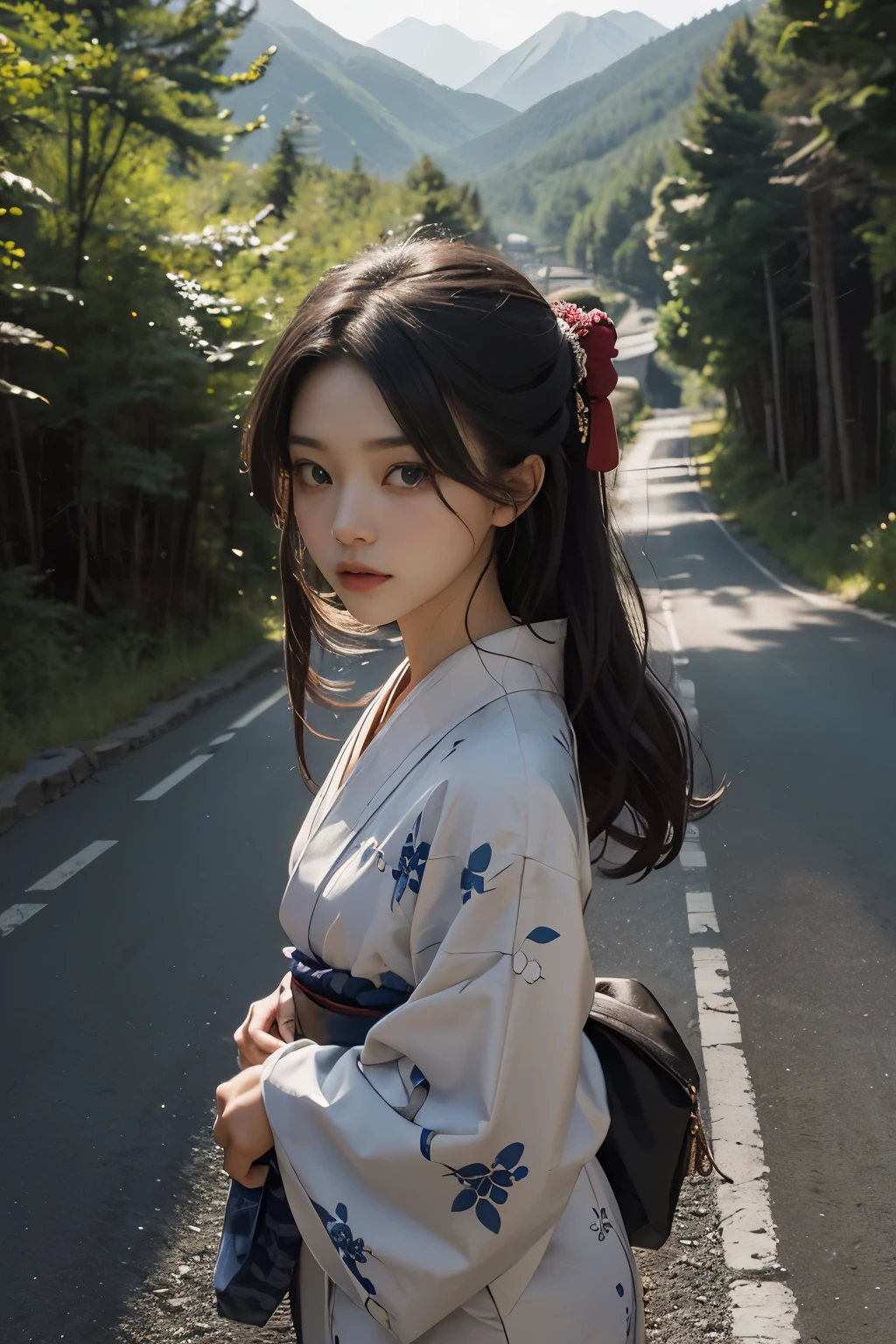 Beautiful,Junko Ishihara,Over Amagi,Prostitute,or period,Years falls,Flame of Love,Disheveled Japanese clothing,In the mountains,The twists and turns of the deep mountains,Flames of Passion,Mature women in their thirties,A devoted beauty,Disheveled Hair,Disheveled outfit,A half-crazed woman obsessed with love,Disheveled, thin kimono,thin yukata,A distraught yukata wearer,Female Artist,Narrow eyes,Single-minded gaze,or period,Unpaved mountain roads,the dark forest,Unpaved road,promenade,Mountain trail,Dirt Road,When the road wasn't paved yet,Old mountain path,ground road,carriage,rickshaw,She's wearing light clothing and her chest is exposed.,Beautiful Mature Woman,Her chest is open, exposing her beautiful nipples.,A narrow path leading uphill,A lightly dressed kimono that is slightly disheveled,No cars, only horses and rickshaws,A narrow road just wide enough for one person to pass through々A path through a dark mountain forest covered with snow,Steep dirt road,Dirt-stained area around the feet,Climbing dangerous mountain trails,Animal trail,Unpaved road,Paths for wild boars, etc.,Extremely small and flat chest,Beautiful nipples,The face of a virtuous angel with many good experiences,A beautiful face like a legendary celestial maiden,Unpaved mountain road,Indigo yukata,Wearing cute wooden women's can,No baggage,Holding a single flower,On the ground in the mountains,in the forest,A tall peak in the distance々,A thin yukata,Beautiful nipples,Beauty,The length of the yukata is long,Face close-up,promenade,Kemono Road,All gravel roads,All off-road,Dark Night Road,Moonlight only,Are thin,Leaner figure,A slender beauty with an unfortunate past,Dark night road in the forest,One straight road,Hanni in New Jeans,off road,Private roads,animal trail,Lonely mountain path in the forest,far and near method,Out of focus background,off road walking,Small breasts,Flat Bust,A soft smile,Off-road in the dark mountains with only moonlight,The sexiness of beautiful nipples,Heartbroken Escape,Nipp