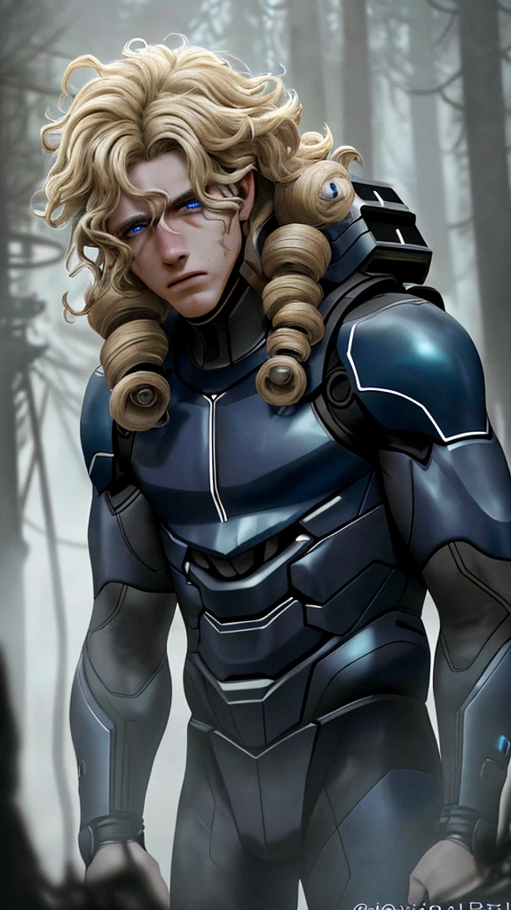 a futuristic teenage boy, blonde curly hair,scared expression, teary blue eyes, beautiful detailed face, pretty face, sexy appearance, defeated expression, harmless, captured, tied up in a campfire, cinematic atmosphere, vibrant colors, (best quality,4k,8k,highres,masterpiece:1.2),ultra-detailed,(realistic,photorealistic,photo-realistic:1.37),concept art,dramatic lighting,volumetric fog,chiaroscuro,moody